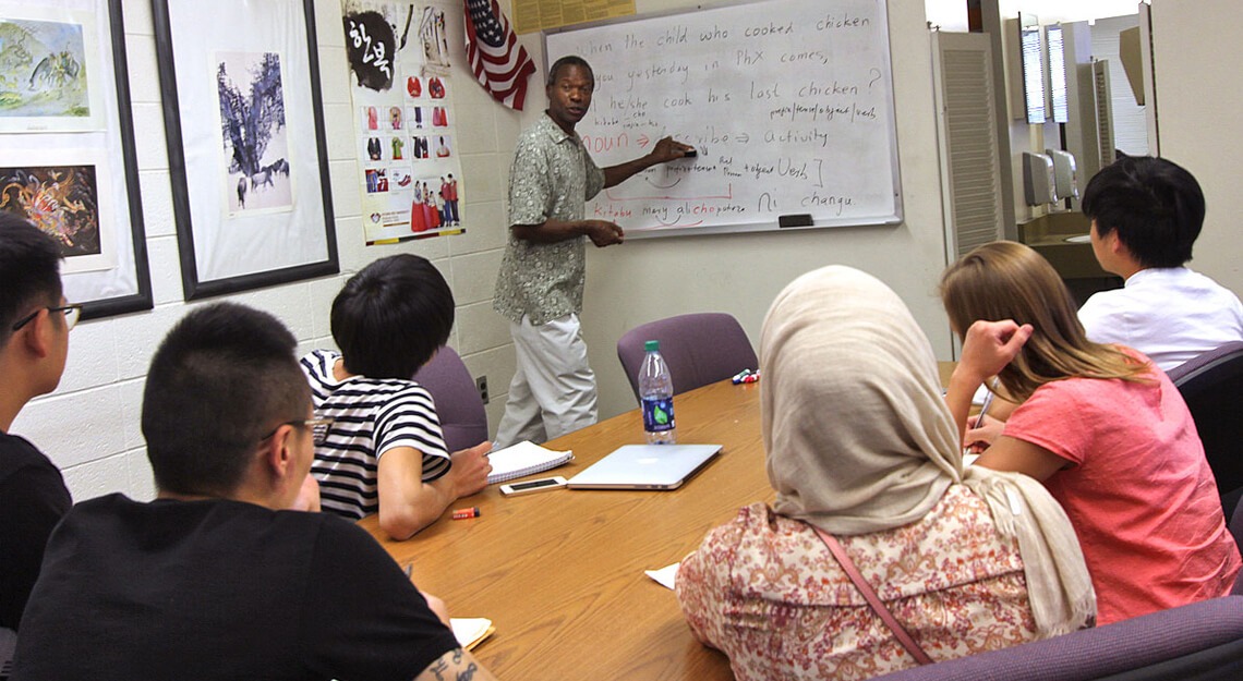 Professor leading a class in Swahili